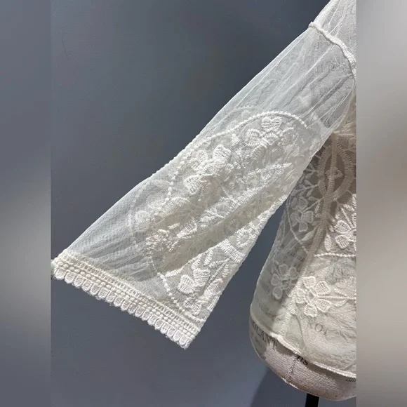 Rebellion Again Mesh & Floral Embroidery Open Cardigan Bed Jacket L - Picture 4 of 8